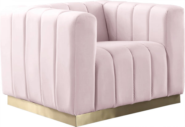 Marlon Velvet / Engineered Wood / Stainless Steel / Foam Contemporary Pink Velvet Chair - 38.5" W x 34" D x 28" H