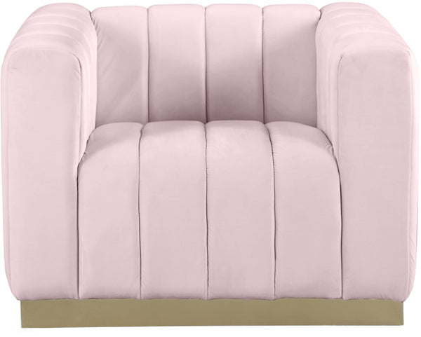 Marlon Velvet / Engineered Wood / Stainless Steel / Foam Contemporary Pink Velvet Chair - 38.5" W x 34" D x 28" H