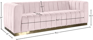 Marlon Velvet / Engineered Wood / Stainless Steel / Foam Contemporary Pink Velvet Sofa - 86.5" W x 34" D x 28" H