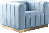 Marlon Velvet / Engineered Wood / Stainless Steel / Foam Contemporary Sky Blue Velvet Chair - 38.5" W x 34" D x 28" H