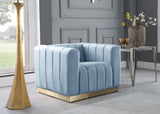 Marlon Velvet / Engineered Wood / Stainless Steel / Foam Contemporary Sky Blue Velvet Chair - 38.5" W x 34" D x 28" H