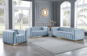 Marlon Velvet / Engineered Wood / Stainless Steel / Foam Contemporary Sky Blue Velvet Chair - 38.5" W x 34" D x 28" H