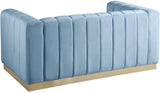 Marlon Velvet / Engineered Wood / Stainless Steel / Foam Contemporary Sky Blue Velvet Loveseat - 62.5" W x 34" D x 28" H