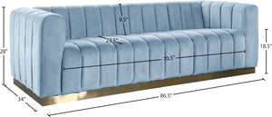 Marlon Velvet / Engineered Wood / Stainless Steel / Foam Contemporary Sky Blue Velvet Sofa - 86.5" W x 34" D x 28" H