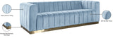 Marlon Velvet / Engineered Wood / Stainless Steel / Foam Contemporary Sky Blue Velvet Sofa - 86.5" W x 34" D x 28" H