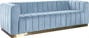 Marlon Velvet / Engineered Wood / Stainless Steel / Foam Contemporary Sky Blue Velvet Sofa - 86.5" W x 34" D x 28" H
