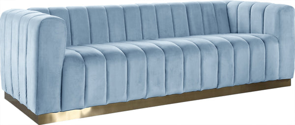 Marlon Velvet / Engineered Wood / Stainless Steel / Foam Contemporary Sky Blue Velvet Sofa - 86.5" W x 34" D x 28" H