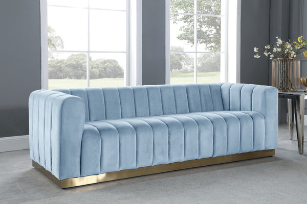Marlon Velvet / Engineered Wood / Stainless Steel / Foam Contemporary Sky Blue Velvet Sofa - 86.5" W x 34" D x 28" H
