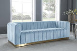 Marlon Velvet / Engineered Wood / Stainless Steel / Foam Contemporary Sky Blue Velvet Sofa - 86.5" W x 34" D x 28" H