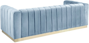 Marlon Velvet / Engineered Wood / Stainless Steel / Foam Contemporary Sky Blue Velvet Sofa - 86.5" W x 34" D x 28" H