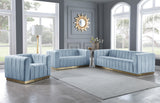 Marlon Velvet / Engineered Wood / Stainless Steel / Foam Contemporary Sky Blue Velvet Sofa - 86.5" W x 34" D x 28" H