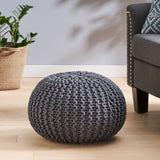 Moro Handcrafted Modern Cotton Pouf, Gray Noble House