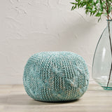 Astra Outdoor Handcrafted Modern Fabric Weave Pouf, Aqua Noble House