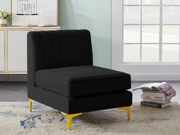 Alina Velvet / Engineered Wood / Metal / Foam Contemporary Black Velvet Armless Chair - 26" W x 33.5" D x 31" H