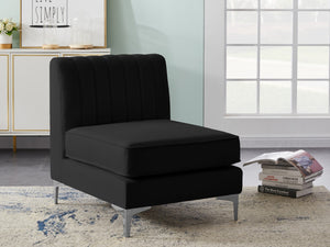 Alina Velvet / Engineered Wood / Metal / Foam Contemporary Black Velvet Armless Chair - 26" W x 33.5" D x 31" H