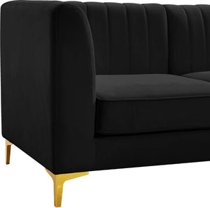 Alina Velvet / Engineered Wood / Metal / Foam Contemporary Black Velvet Corner Chair - 33.5" W x 33.5" D x 31" H