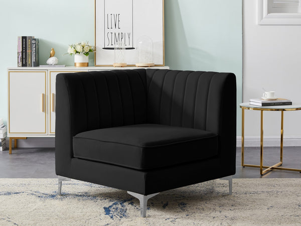 Alina Velvet / Engineered Wood / Metal / Foam Contemporary Black Velvet Corner Chair - 33.5" W x 33.5" D x 31" H