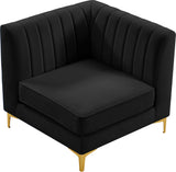 Alina Velvet / Engineered Wood / Metal / Foam Contemporary Black Velvet Corner Chair - 33.5" W x 33.5" D x 31" H
