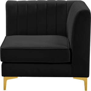 Alina Velvet / Engineered Wood / Metal / Foam Contemporary Black Velvet Corner Chair - 33.5" W x 33.5" D x 31" H