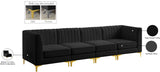 Alina Velvet / Engineered Wood / Metal / Foam Contemporary Black Velvet Modular Sofa - 119" W x 33.5" D x 31" H