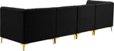 Alina Velvet / Engineered Wood / Metal / Foam Contemporary Black Velvet Modular Sofa - 119" W x 33.5" D x 31" H