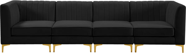 Alina Velvet / Engineered Wood / Metal / Foam Contemporary Black Velvet Modular Sofa - 119" W x 33.5" D x 31" H