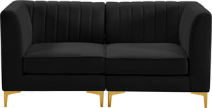 Alina Velvet / Engineered Wood / Metal / Foam Contemporary Black Velvet Modular Sofa - 67" W x 33.5" D x 31" H