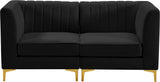 Alina Velvet / Engineered Wood / Metal / Foam Contemporary Black Velvet Modular Sofa - 67" W x 33.5" D x 31" H