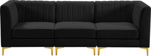 Alina Velvet / Engineered Wood / Metal / Foam Contemporary Black Velvet Modular Sofa - 93" W x 33.5" D x 31" H