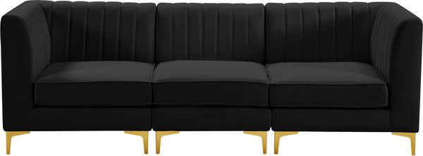 Alina Velvet / Engineered Wood / Metal / Foam Contemporary Black Velvet Modular Sofa - 93" W x 33.5" D x 31" H