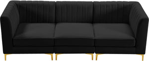 Alina Velvet / Engineered Wood / Metal / Foam Contemporary Black Velvet Modular Sofa - 93" W x 33.5" D x 31" H