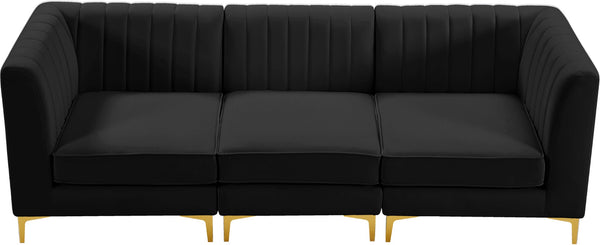 Alina Velvet / Engineered Wood / Metal / Foam Contemporary Black Velvet Modular Sofa - 93" W x 33.5" D x 31" H