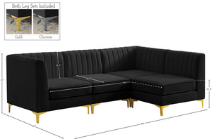 Alina Velvet / Engineered Wood / Metal / Foam Contemporary Black Velvet Modular Sectional - 93" W x 67" D x 31" H