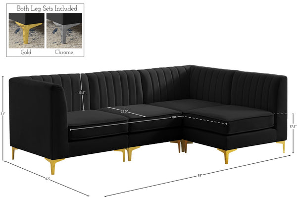 Alina Velvet / Engineered Wood / Metal / Foam Contemporary Black Velvet Modular Sectional - 93" W x 67" D x 31" H