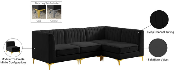 Alina Velvet / Engineered Wood / Metal / Foam Contemporary Black Velvet Modular Sectional - 93" W x 67" D x 31" H