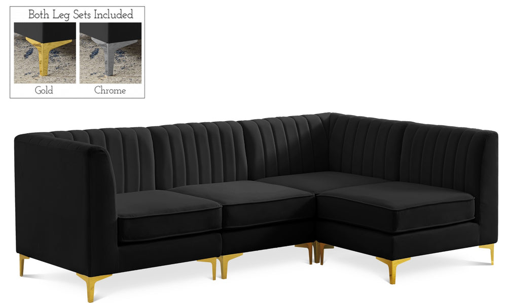 Alina Velvet / Engineered Wood / Metal / Foam Contemporary Black Velvet Modular Sectional - 93" W x 67" D x 31" H