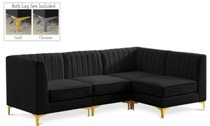 Alina Velvet / Engineered Wood / Metal / Foam Contemporary Black Velvet Modular Sectional - 93" W x 67" D x 31" H