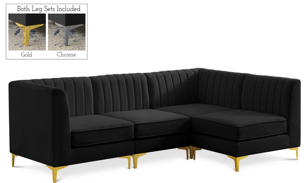 Alina Velvet / Engineered Wood / Metal / Foam Contemporary Black Velvet Modular Sectional - 93" W x 67" D x 31" H