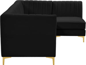 Alina Velvet / Engineered Wood / Metal / Foam Contemporary Black Velvet Modular Sectional - 93" W x 67" D x 31" H