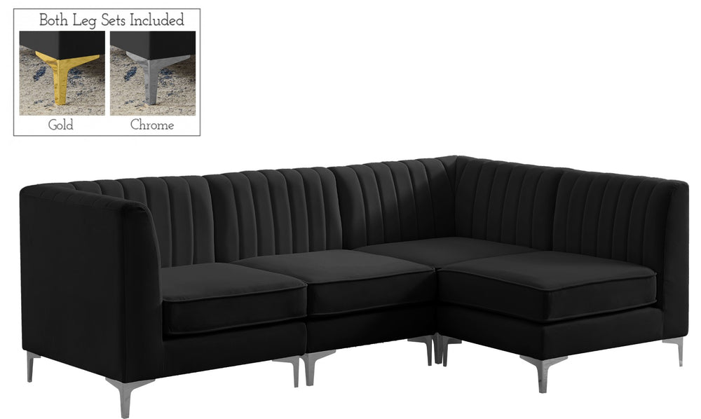 Alina Velvet / Engineered Wood / Metal / Foam Contemporary Black Velvet Modular Sectional - 93" W x 67" D x 31" H