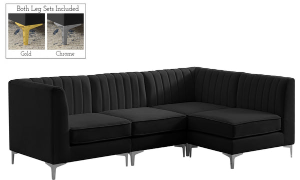 Alina Velvet / Engineered Wood / Metal / Foam Contemporary Black Velvet Modular Sectional - 93" W x 67" D x 31" H