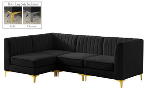 Alina Velvet / Engineered Wood / Metal / Foam Contemporary Black Velvet Modular Sectional - 93" W x 67" D x 31" H
