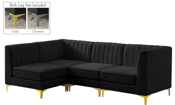 Alina Velvet / Engineered Wood / Metal / Foam Contemporary Black Velvet Modular Sectional - 93" W x 67" D x 31" H