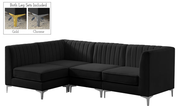 Alina Velvet / Engineered Wood / Metal / Foam Contemporary Black Velvet Modular Sectional - 93" W x 67" D x 31" H