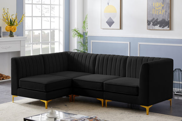 Alina Velvet / Engineered Wood / Metal / Foam Contemporary Black Velvet Modular Sectional - 93" W x 67" D x 31" H
