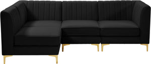 Alina Velvet / Engineered Wood / Metal / Foam Contemporary Black Velvet Modular Sectional - 93" W x 67" D x 31" H