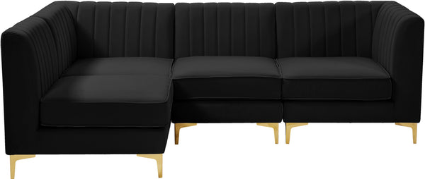 Alina Velvet / Engineered Wood / Metal / Foam Contemporary Black Velvet Modular Sectional - 93" W x 67" D x 31" H