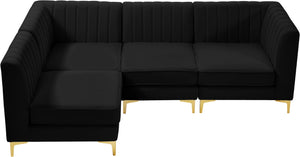 Alina Velvet / Engineered Wood / Metal / Foam Contemporary Black Velvet Modular Sectional - 93" W x 67" D x 31" H