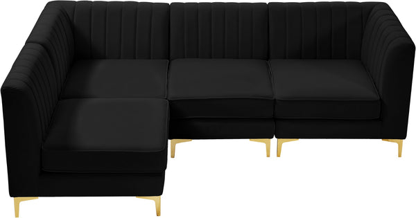 Alina Velvet / Engineered Wood / Metal / Foam Contemporary Black Velvet Modular Sectional - 93" W x 67" D x 31" H