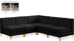 Alina Velvet / Engineered Wood / Metal / Foam Contemporary Black Velvet Modular Sectional - 85.5" W x 85.5" D x 31" H